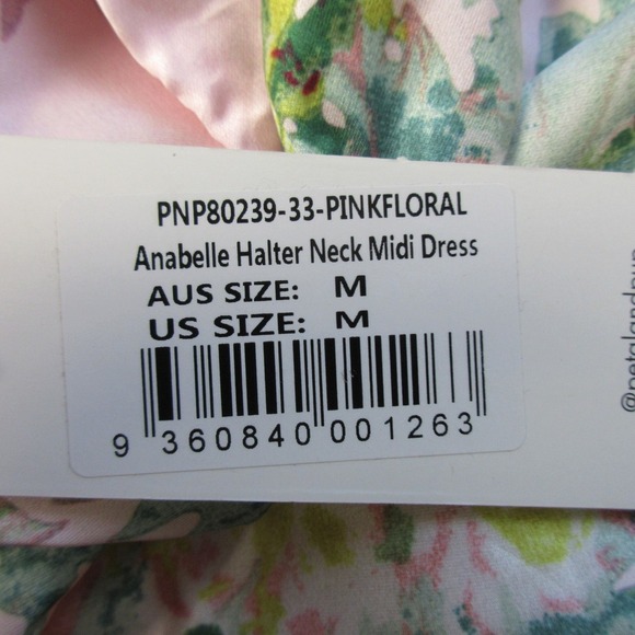 Petal + Pup Anabelle Halter Midi Dress M Pink Floral Satin Wedding Guest 312 - Picture 4 of 14